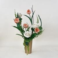ราคา แจกันดอกไม้ปลอม ดอกไม้ปลอมตกแต่งบ้าน ดอกไม้พร้อมแจกันสังกะสี (20478883755)