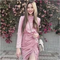 ราคา SS18185 เดรส แขนยาว กระโปรงรูดเชือก Dress long sleeves drawstring skirt (19368591413)
