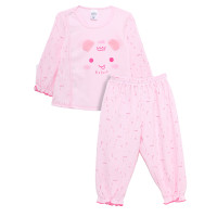 ราคา ENFANTชุด เสื้อกระดุมสแนปผ่าหน้าแขนยาวพิมพ์ลายเส้นสีชมพู กางเกงขายาวทรงก้นกว้าง ขาระบายไซส์ 70 90 (20628273395)