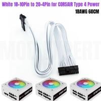 ราคา สีขาว18 10Pin ถึง20 4Pin 24Pin สายไฟแบนพลังงานหลัก ATX 18AWG 60ซม สำหรับ CX550F CORSAIR CX650F CX750F RGB Type 4 Modular PSU (20672901182)