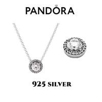 ราคา ส่งจากกรุงเทพ Pandora เงิน925 สร้อยคอ 6สีเลือกได้ Round Brilliant Halo Necklace ของขวัญสำหรับคนพิเศษ ของแท้ 100 (16936357549)