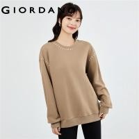 ราคา GIORDANO Women Sweatshirts Contrast Color Picot Seam Crewneck Sweatshirts Drop Shoulder Loose Fashion Casual Tops 18323010 (20240387633)