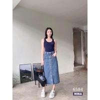 ราคา กระโปรงยีนส์ตัวยาวผ่าหน้า เอวสูง ทรงเกาหลี (19655632564)