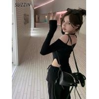 ราคา SUZZIN เสื้อยืดแขนยาวหนึ่งชิ้นเปิดไหล่สีดำสุดเซ็กซี่สำหรับผู้หญิงจาก (20654241294)