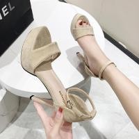 ราคา รองเท้าหนังนิ่มส้นเข็มรองเท้าแตะสตรีส้นสูงสุดๆ สีดำสีแอปริคอท (20931534692)