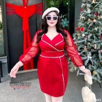 ราคา Plussize713 เดรสโคเรียนแขนมุ้ง เดรสสาวอวบ (21049724185)