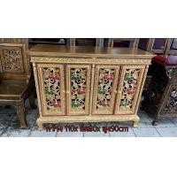 ราคา ตู้ไม้แกะสลัก 110xล30xส90cm ตู้วางทีวี 4บาน2ชั้น ทรงตรง ตู้ไม้แกะสลัก ตู้ใส่ของ ตู้เอนกประสงค์ โต๊ะหมู่บูชา ตู้โชว์ ทองโบราณประดับกระจกสี (9685685322)