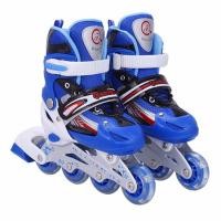 ราคา รองเท้าสเก็ต โรลเลอร์เบลด Roller Skate รองเท้าอินไลน์สเก็ต In line Skate รองเท้าสเก็ตสำหรับเด็กของเด็กหญิงและชาย โรลเลอร์สเกต อินไลน์สเก็ต รุ่น S 27 33 M 34 38 L 39 43 Blue ล้อมีไฟ (17402425629)