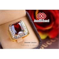 ราคา แหวนทอง ประดับพลอยสีแดงโกเมน ล้อมเพชร Red CZ Ring แหวน พลอยสีประจำวันเกิด เสริมดวง แหวนพลอย แหวนชาย เสริมโชคลาภ เรียกทรัพย์ (609720361)