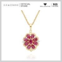 ราคา Gemondo สร้อยพร้อมจี้เงินแท้ 925 ชุบทอง 18K ประดับทับทิม Ruby และเพชร Diamond ดีไซน์ทรงช่อดอกไม้ (3461906492)
