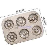 ราคา ถาดอบขนม พิมพ์อบขนมโดนัท พิมพ์ขนมโดนัท 3 ลาย เคลือบสีทองแบบ 6 หลุม Non stick (12506690444)