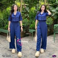 ราคา TW18885 Set 2 ชิ้น เสื้อเชิ้ตครอป กางเกงเอวสูง ขายาว (20475551030)