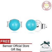 ราคา BAMOER ของแท้925เงินสเตอร์ลิงเรียบง่ายต่างหูสตั๊ดสีเขียวเทอร์คอยส์สำหรับผู้หญิงเครื่องประดับลูกปัดต่างหูเจาะของขวัญ BSE650 (14622517605)