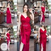 ราคา SG684 เดรสยาวสายเดี่ยว สวยสับปังมาก แต่งระบายด้านหน้า อกป้ายเสริมฟองน้ำ งานผ้าซ่าร่าเงาเนื้อดี มีซิปหลัง สี เหลือง แดง กรมท่า ขนาดฟรีไซส์ อก 32 34 เอว 26 30 สะโพก 36 38 ความยาว 55 ชุดออกงาน ชุดราตรี ช