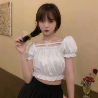 ราคา พร้อมส่ง เสื้อครอป แขนสั้น เสื้อปาดไหล่แขนตุ๊กตา เสื้อเปิดไหล่สีพื้น ดีเทลด้วยเชือกพันเอว เสื้อแฟชั่นเกาหลี ชุดไปทะเล (18270782484)