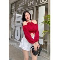ราคา เสื้อครอปแขนยาวเว้าไหล่ ครอปเว้าไหล่ ครอปแขนยาวสายฝอเกาหลี (17650030079)