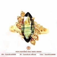 ราคา แหวนพลอยมรกตจันท์ประดับพลอยบุษราคัมจันท์ สไตล์แหวนพลอยล้วน ตัวเรือนทองแท้ 90 ขนาดแหวน 55 พลอยแท้ ทองแท้ (20508282338)