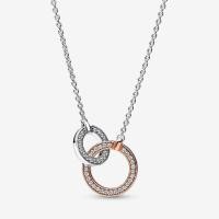 ราคา New 925 Sterling Silver Double Circles Pendant Signature Two tone Intertwined Circles Necklace Jewelry For Women (21051795554)