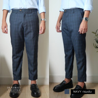 ราคา ใหม่ล่าสุด ลายตาราง กาเกงขาเต่อ 5 ส่วนทรงกระบอกเล็ก CHECKED SMART PANTS ผ้าสแลคน้ำหนักเบา (20543899263)