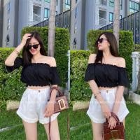 ราคา fabricsp เสื้อเปิดไหล่ ปาดไหล่แขนยาว เป็นเกาะอกต่อแขน แขนบอลลูน แขนยาวดีเทลสวยมาก ราคาถูก (17592951804)