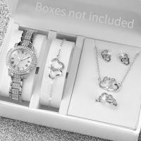 ราคา Fashion Women Watches Rhinestone Stainless Steel Band Quartz Wrist Watch Heart Jewelry Set (21052934101)