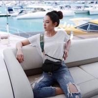 ราคา ส่งเร็ว พร้อมจัดส่งTOPSHOP เสื้อยืดคอกลม กระเป๋าเจาะ ผ้าสล๊าฟนำเข้า (15773085294)