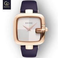 ราคา GUOUนาฬิกาผู้หญิงแบรนด์ชั้นนำสร้อยข้อมือแฟชั่นผู้หญิงหรูหราทรงสี่เหลี่ยมสายหนังแท้นาฬิกาSaati (5504422353)