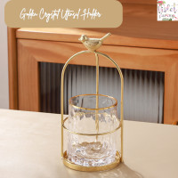 ราคา Violet Flamingo Utensil Holder ที่ใส่ช้อนส้อม แก้วใสขอบทองพร้อมโครงสีทองหัวนก หัวกวาง และโบว์สุดหรู (21260436010)