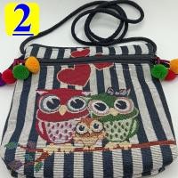 ราคา กระเป๋าผ้าพื้นเมืองสะพายไหล่ ลายนกฮูก ช้าง มีซิปหน้า มีซิป2 ที่ ขนาด 9 X 8 สายยาว47นิ้ว โดยประมาณ สายสะพายเชือกสีดำมีฟู่สีมี13แบบให้เลือก (9178133755)