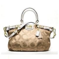 ราคา กระเป๋าถือ COACH แท้ รุ่นหรูจาก Shop ทรงสวย ผ้าลาย Coach Op Art สายหนังแท้ สวยหรูมาก มีสายยาว ถอดแยกได้ รุ่นหายากมาก Coach 18650 Madison Op Art Sateen (1428928470)