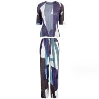 ราคา Aiden001 Average size Summer Suit Geometric Printing And Dyeing Round Neck Short Sleeved Top High Waist Straight Casual Pants Two Piece Set 6110 (20725647952)