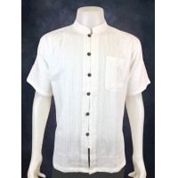 ราคา เสื้อผ้าฝ้าย ผ้าพื้นเมือง Dy9 คอจีน ผ่าหน้า กระดุมกะลา สีขาว แขนสั้น (12903871365)