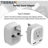 ราคา TESSAN USB Travel Adapter Wall Charger UK Ireland Hong Kong Singapore with USB Travel Plug Wall Socket Mini Power Strip with 2 USB Charging Ports Type G Outlet Adaptor Charger Multi Plug for USA to Br