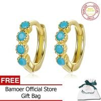 ราคา BAMOER ต่างหูหัวเข็มขัดเงินแท้925ต่างหูเพทายสีทองสีฟ้าสำหรับผู้หญิงของขวัญหมั้น SCE1126 (8350834093)