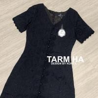 ราคา เดรสขาวรับงานบุญ S 6XL Dress เดรสสีขาวแขนสั้นผ้าฉลุลายแต่งกระดุมหน้า งานป้าย Tarm Ha (18821327957)