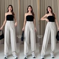 ราคา ส่งของจันทร์ พุธ ศุกร์ กางเกงขายาวทรงกระบอกกลางเอวสูงผ้าsodaแต่งเอวเข็มขัดคู่ใส่ทำงานได้ผ้าสวยทรงเป๊ะ (19943906935)