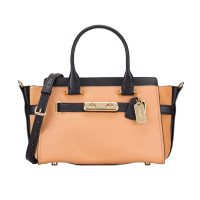 ราคา กระเป๋าถือ COACH แท้ รุ่นหรูที่สุด หนังแท้ หนังนิ่ม มีสายยาว สีหายาก ไซส์กลาง COACH 26949 SWAGGER 27 IN COLORBLOCK LEATHER APRICOT (7179678667)
