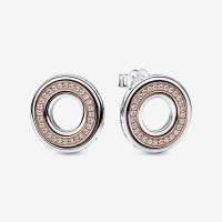 ราคา New 925 Sterling Silver Signature Two tone Logo Pavé Stud Earrings Zircon Stone Circle Earring Jewelry Gift For Women (20975697994)