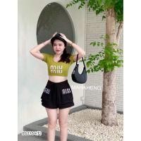 ราคา BS3784 Set เซ็ตเเขนสั้นปักmiu miu ขาสั้นงานผ้ายืด (20041781877)