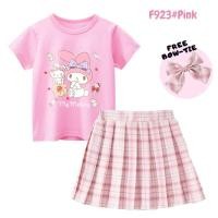 ราคา Graceful Girls Sets with Cartoon Melody and Kuromi 100 Cotton T shirt And JK Dress Plaid Skirt 2pcs with Free Bow Tie (19442193705)
