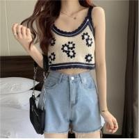 ราคา เสื้อสายเดี่ยวถักไหมพรมดอกไม้ CL 022 เสื้อครอปปักลายดอกสไตล์เกาหลีสำหรับผู้หญิง (20032613132)