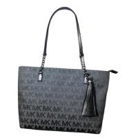 ราคา กระเป๋า Tote Michael Kors แท้ ผ้าทอลาย Logo MK สายหนังแท้ มีซิปปิด Michael Kors 38H7XTCT2J Jet Set East West Top Zip Tassel Chain Tote Black (1503816478)