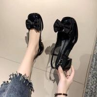 ราคา KKJ MALL WomenS High Heeled Heels 2Cm High Soft Leather Low Heeled Bow Pink Sandals WomenS Summer 2022 Square Toe Shallow Mouth Green Party Shoes Temperament Shoes (16688481601)