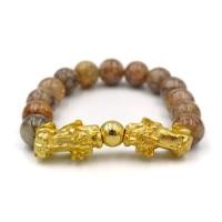 ราคา PIXIU กำไลหินนำโชค ปี่เซียะคู่เรียกทรัพย์ โทนสีน้ำตาลเหลือบมุกทอง ขนาด 10 มม by siamonlineshop (4103148739)