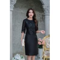 ราคา เดรสออกงาน สีชมพู สีเทา เดรสผ้าไหมแต่งลูกไม้ปัก งานสวยหวาน เป็นทรงเรียบหรูค่ะ ใส่ง่ายสวยเรียบร้อย M 3XL (19207958696)