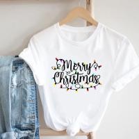 ราคา เสื้อยืดพิมพ์ลายสำหรับผู้หญิงเสื้อยืดลายกราฟิกแขนสั้นสำหรับผู้หญิงเสื้อผ้าแฟชั่นวันหยุดปีใหม่เทศกาลไฟคริสมาสต์ (20600594414)