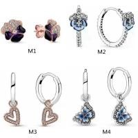 ราคา ต่างหูแพนดอร่า ต่างหูผีเสื้อสีน้ำเงิน เงินแท้ 925 Pandoraˉ Earrings Attachment 925 Sterling Silver Bright Hand painted Love Clover Blue Butterfly Stud Earrings Ang Girlfriend Gift (13006474767)