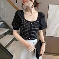 ราคา เสื้อครอปไหมพรม คอเหลี่ยม แขนสั้น สีดำ (16461921630)