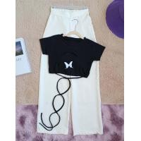 ราคา ชุดเซท สองชิ้น กางเกงขายาวผ้าฮานาโกะ เสื้อครอปผ้าร่องยืดสกรีนผีเสื้อ เซทน่ารัก ราคาสุดคุ้ม (14926321473)