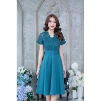 ราคา เดรสไปงาน เดรสออกงาน สีเขียว ทรงเอ ต่อลูกไม้ช่วงบนสวยดูดีมากๆ ค่ะ M 3XL มีซับในอย่างดีค่ะ (14750644071)